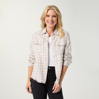 Sackett Lightweight Flannel Shirt with Fringe - Cream/Rust/Dusty Blue
