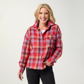 Tutsi Lightweight Plaid Flannel Shirt - Red/Dusty Blue/Tan