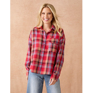 Tutsi Lightweight Plaid Flannel Shirt - Red/Dusty Blue/Tan