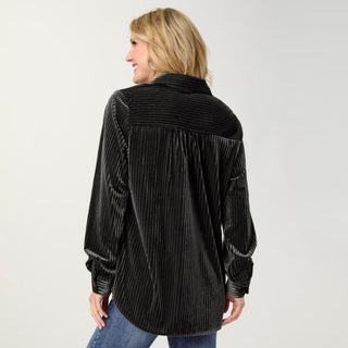 Ruthie Ribbed Velour Button Front Top - Evergreen Fog
