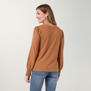 Shantel Crew Neck Long Sleeve Top - Camel