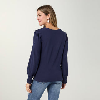 Shantel Crew Neck Long Sleeve Top - Navy