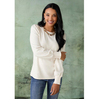 Shantel Crew Neck Long Sleeve Top - Ivory