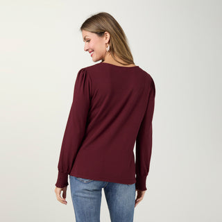 Shantel Crew Neck Long Sleeve Top - Wine