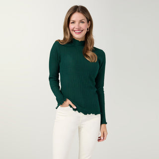 Avalee Funnel Neck Cable Knit Sweater - Hunter Green