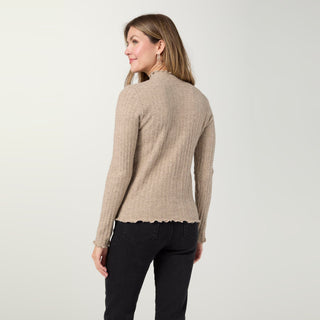 Avalee Funnel Neck Cable Knit Sweater - Taupe