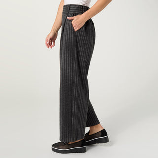Ventura Brushed Stripe Wide Leg Crop Pant - Charcoal Grey