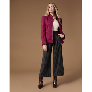 Ventura Brushed Stripe Wide Leg Crop Pant - Charcoal Grey