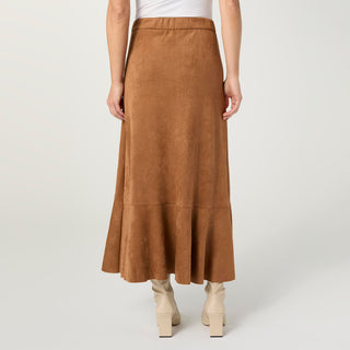 Canyon Faux Suede Skirt with Ruffle - Camel