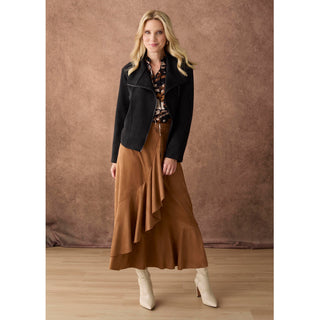 Canyon Faux Suede Skirt with Ruffle - Camel