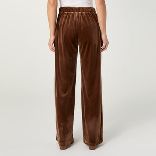 Roslyn Wide Leg Velour Pant - Copper Brown