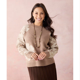 Delia Mock Neck Sweater - Doeskin/Cream