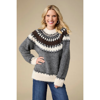 Perissa Heavy Mock Neck Sweater - Grey/Mocha/Cream