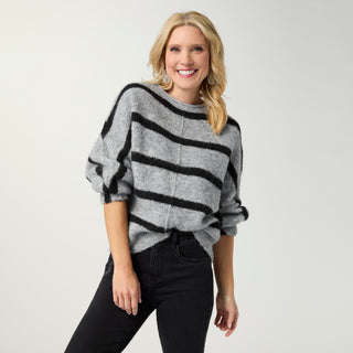 Taree Striped Sweater - Mid Heather Grey/Black