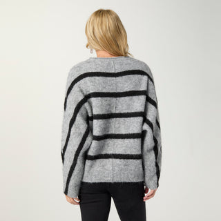 Taree Striped Sweater - Mid Heather Grey/Black
