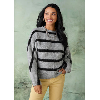 Taree Striped Sweater - Mid Heather Grey/Black
