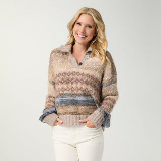 Lark Mohair Sweater with Lurex and Button Collar - Doeskin Mix