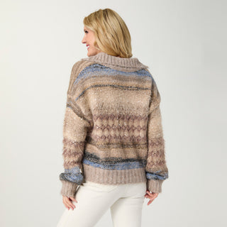 Lark Mohair Sweater with Lurex and Button Collar - Doeskin Mix