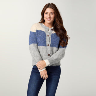 Chinon Button Front Cardigan - Cream/Blue/Grey
