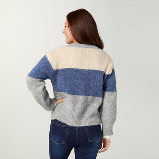 Chinon Button Front Cardigan - Cream/Blue/Grey
