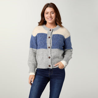 Chinon Button Front Cardigan - Cream/Blue/Grey