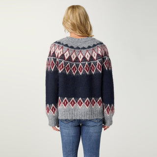 Kuna Button Front Cardigan - Navy/Rumba Red