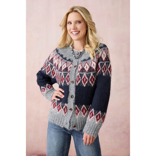 Kuna Button Front Cardigan - Navy/Rumba Red