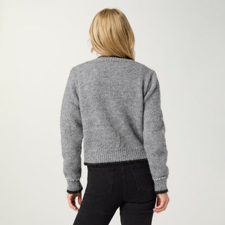 Arun Button Front Cardigan with Pearls - Mid Heather Grey
