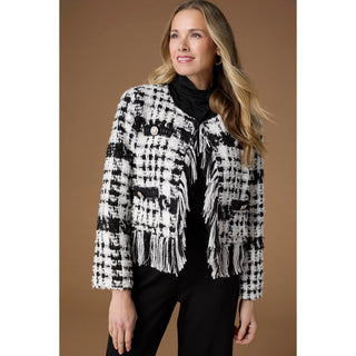Geneva Open Cardigan with Fringe - Black/White