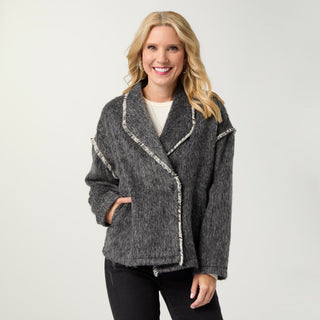 Sevilla Brushed Cardigan with Button Closure - Charcoal Heather