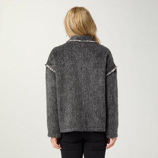 Sevilla Brushed Cardigan with Button Closure - Charcoal Heather