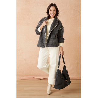 Sevilla Brushed Cardigan with Button Closure - Charcoal Heather