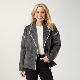 Sevilla Brushed Cardigan with Button Closure - Charcoal Heather