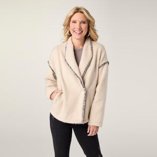 Sevilla Brushed Cardigan with Button Closure - Cream