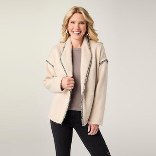 Sevilla Brushed Cardigan with Button Closure - Cream