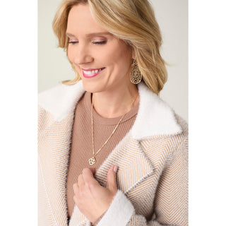 Ester Brushed Chevron Long Cardigan - Camel/Winter White