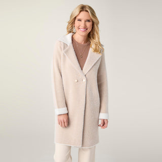 Ester Brushed Chevron Long Cardigan - Camel/Winter White