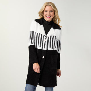 Perugia Brushed Two-Tone Long Cardigan - White/Black