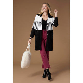 Perugia Brushed Two-Tone Long Cardigan - White/Black