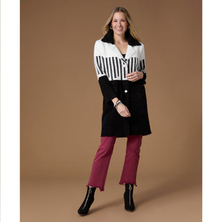 Perugia Brushed Two-Tone Long Cardigan - White/Black