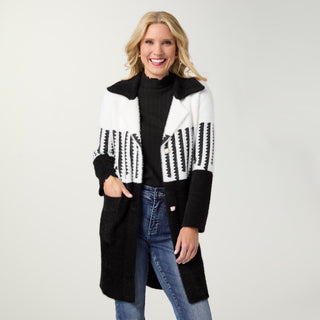 Perugia Brushed Two-Tone Long Cardigan - White/Black