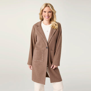 Anice Lightweight Brushed Cardigan with Rivet Detail - Mocha
