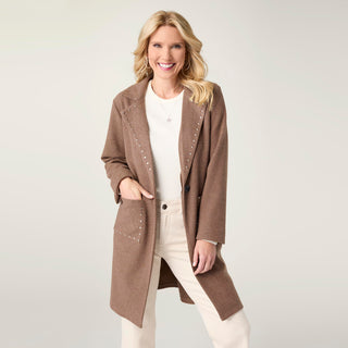 Anice Lightweight Brushed Cardigan with Rivet Detail - Mocha