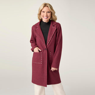 Anice Lightweight Brushed Cardigan with Rivet Detail - Rich Wine