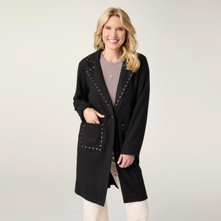 Anice Lightweight Brushed Cardigan with Rivet Detail - Black