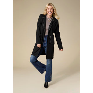 Anice Lightweight Brushed Cardigan with Rivet Detail - Black
