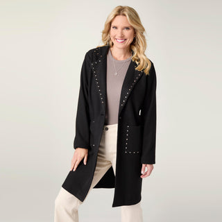 Anice Lightweight Brushed Cardigan with Rivet Detail - Black