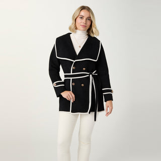 Cortina Brushed Cardigan with Sailor Collar - Black