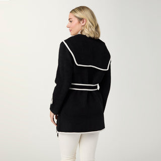 Cortina Brushed Cardigan with Sailor Collar - Black