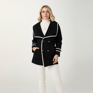 Cortina Brushed Cardigan with Sailor Collar - Black